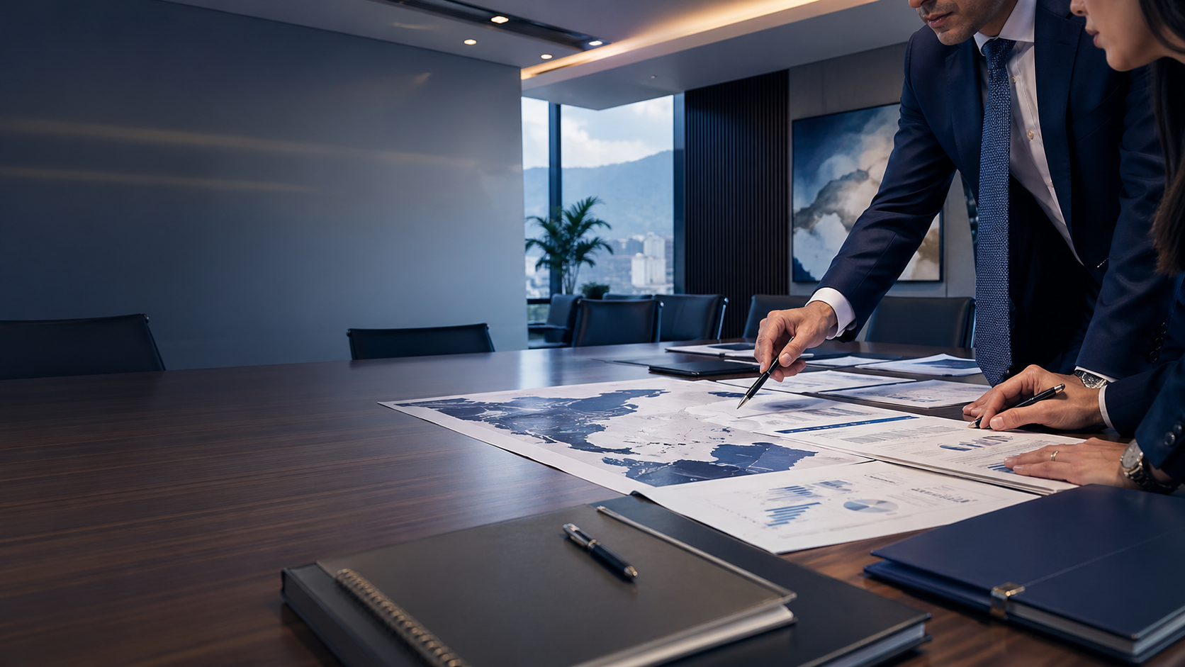 Estrategia empresarial en una mesa de trabajo